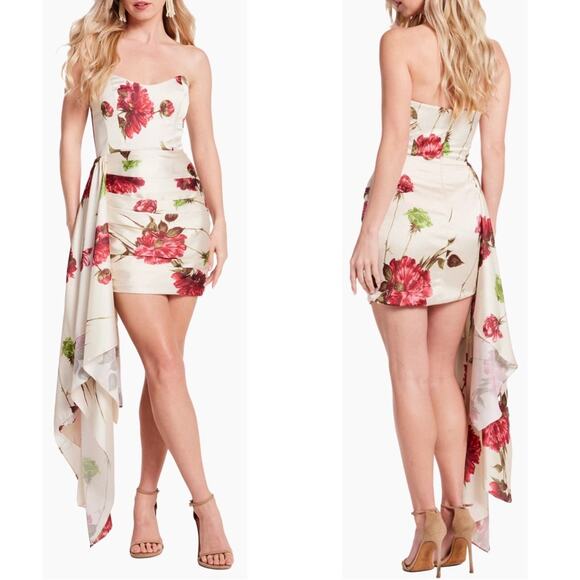 Katie May Chasing Dawn Floral Ruched Draped Strapless Mini Dress Size 3X - Picture 1 of 10